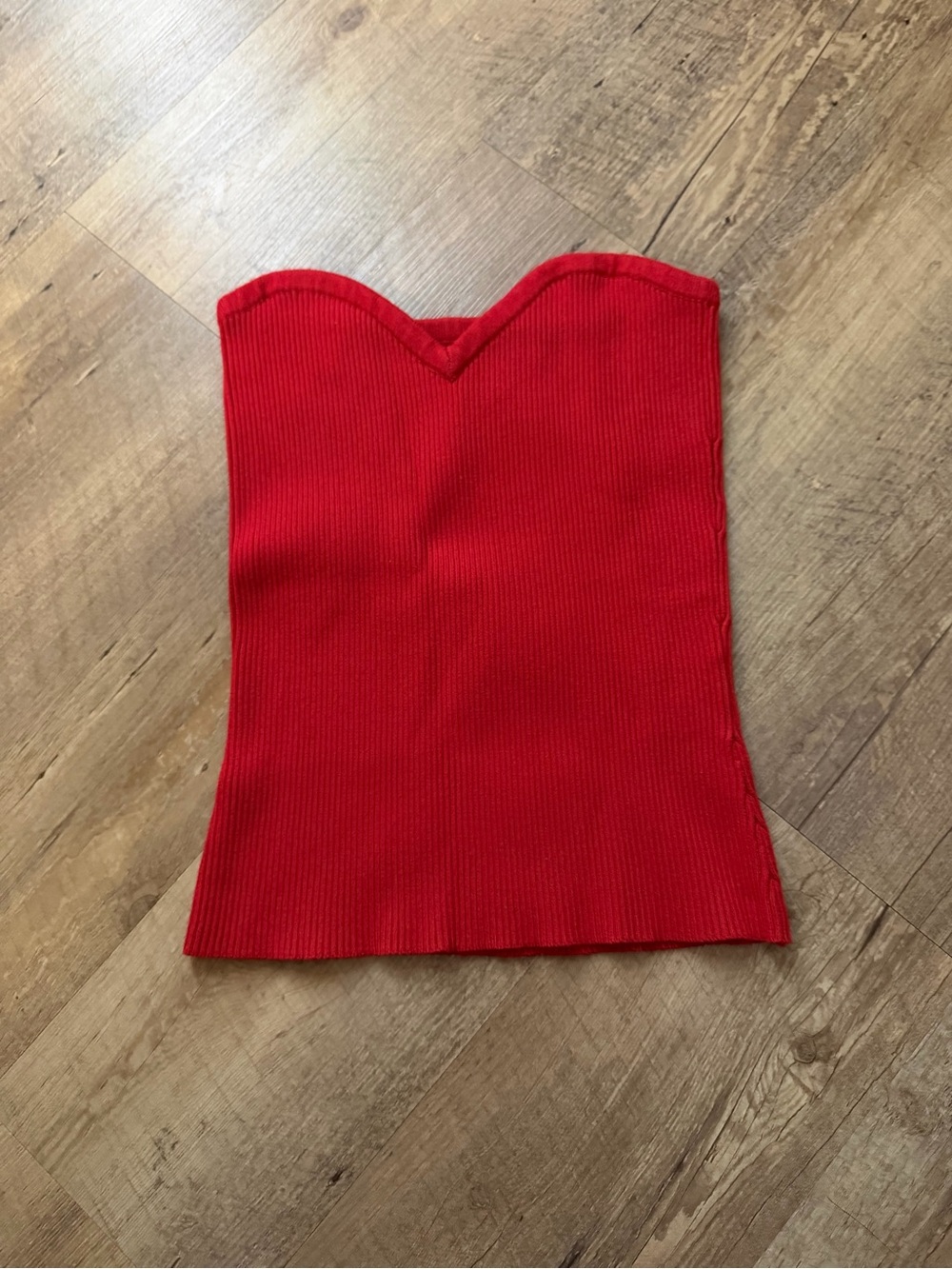 Revamped Red Strapless Ribbed Tube Top